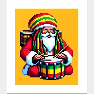 Reggae Santa Beats - Tropical Christmas Pixel Art Posters and Art